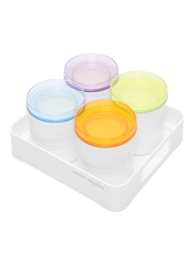 جايبي بلس مجموعة علب تخزين الفواكه المجففة المربعة المحكمة الإغلاق من جاي بي بلس سيرف مع صينية | بلاستيك مانع للتسرب وخالٍ من مادة BPA لتخزين الطعام الجاف، سعة 500 مل، مجموعة من 4 قطع، لون أبيض - Image 1